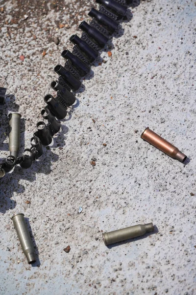 Machine Gun Empty Bullet Cartridges Lay Ground Being Fired —  Fotos de Stock