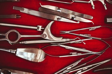 Diş sağlığı ekipmanları koleksiyonunun yakın çekim görüntüsü.