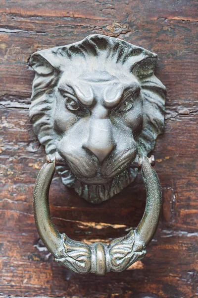 Vintage Metalowe Drzwi Knocker Twarzą Lwa — Zdjęcie stockowe
