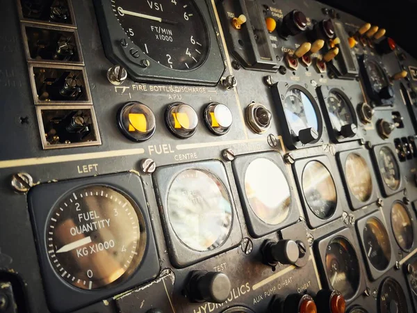 Nahaufnahme Des Bedienfeldes Cockpit Eines Flugzeugs — Stockfoto