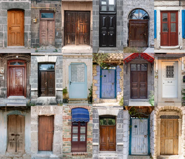 Collage Old Vintage Ancient Doors High Quality Photo — Stock Photo, Image