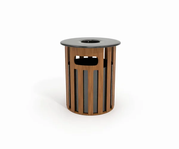 在白色背景上隔离的木制垃圾桶 3D说明 免版税图库照片