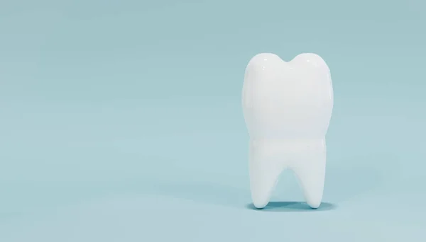 a white tooth on a light blue background.Three-dimensional illustration