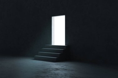 Karanlıktan aydınlığa çıkan merdivenler umut ve motivasyonu simgeliyor. Yüksek kalite fotoğraf