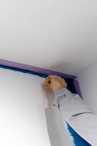 Painting White Walls Blue Repair Wall — Stock Photo, Image