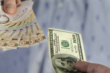 Ukrayna Hryvnia 'sı Amerikan doları karşılığında takas edildi. Para birimi değişimi