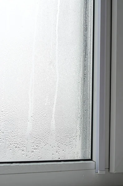 stock image Environmental problems. Condensation on metal-plastic windows. Greenhouse effect