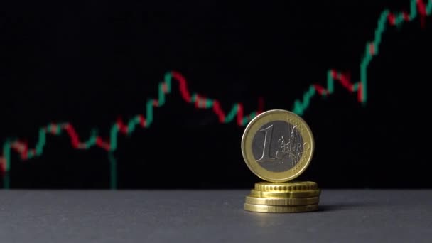 Euro Beursgrafiek Zwarte Achtergrond Groei Van Mondiale Valuta — Stockvideo