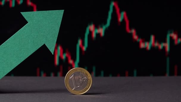 Euro Beursgrafiek Zwarte Achtergrond Groei Van Mondiale Valuta — Stockvideo