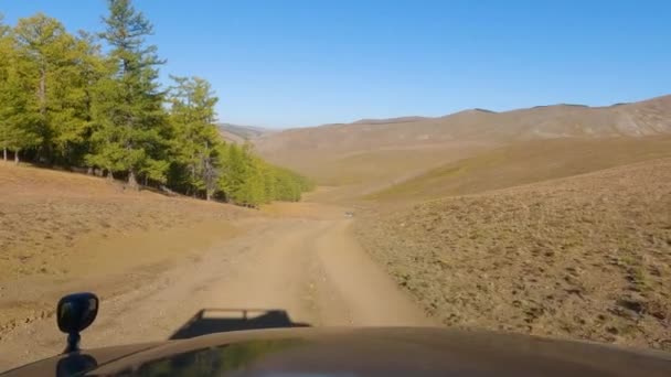 Khovsgol Mongolsko Září 2022 Suv Vjíždí Lovecké Výpravy Mongolskou Divočinou — Stock video
