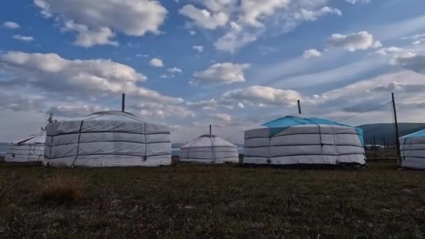 Vacker Solig Dag Mongoliet Det Dags För Jurtläger Ger Camping — Stockvideo