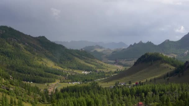 Terelj Parque Nacional Paisagem Cume Montanha Mongólia Visão Geral Vale — Vídeo de Stock
