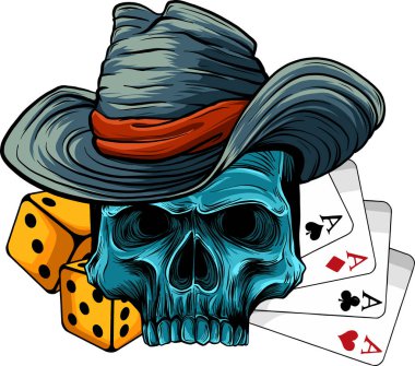 vector of skull with hat and poker ace