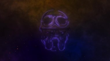 digital videohead dog with helmet in neon light