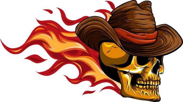 Διανυσματική Απεικόνιση Του Skull Καουμπόι Φλόγες — Διανυσματικό Αρχείο