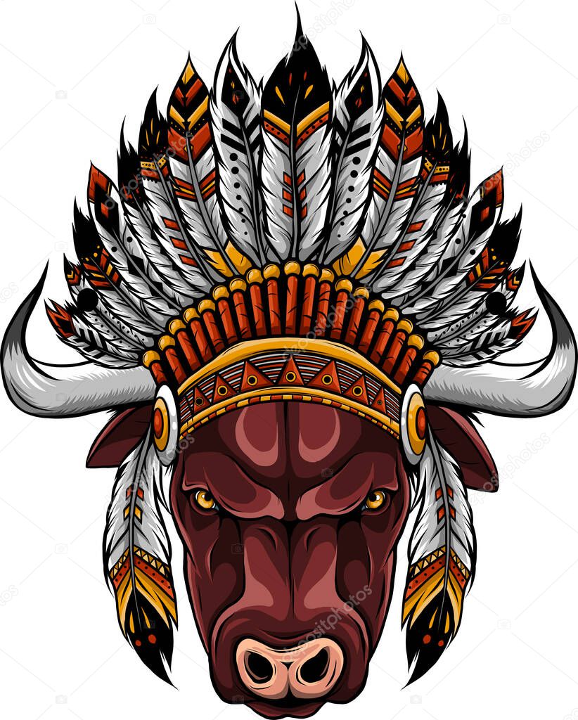 Illustration of a bull head with indian roach.