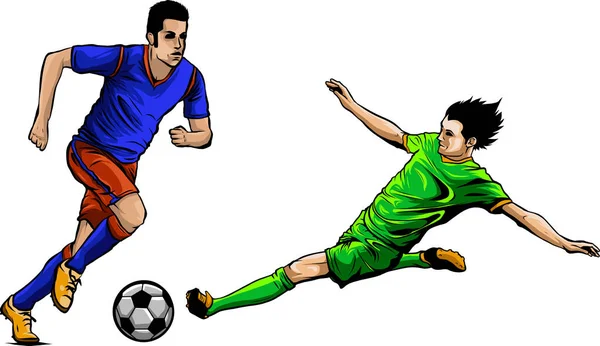 足球场的球员 足球比赛 运动员打斗 人的动态姿势 — 图库矢量图片