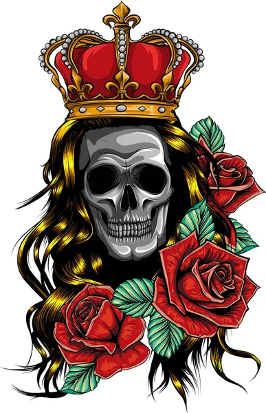 Królowa Czaszka Koroną Różami Wektor Kwiatu — Wektor stockowy