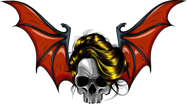 Drawn Skull Bat Wing — Stockvektor