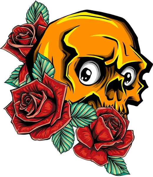 Illustration Skull Roses — Stock Vector