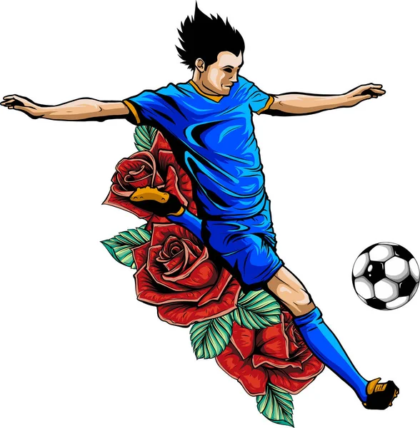 Fußballer Der Ball Tritt Vektor Illustration Frontansicht Fußballer — Stockvektor