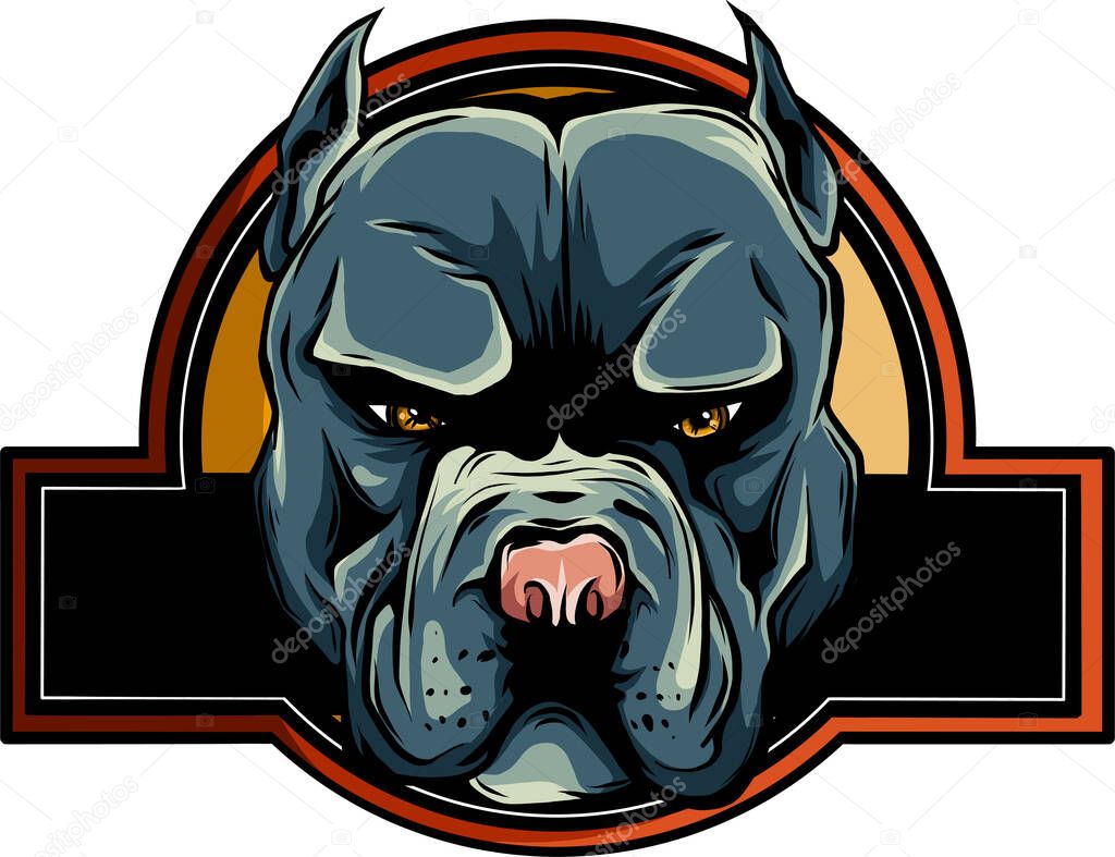 Angry Pitbull Dog Cartoon Character vector logo badge template