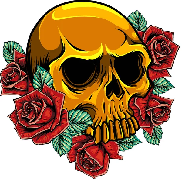 Ilustración Cráneo Con Rosas — Vector de stock