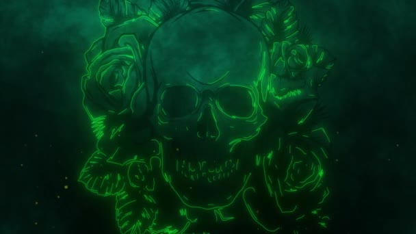 Laser Line Skull Roses Digital Animation — Stock Video