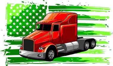 Klasik Amerikan Kamyonu. Amerikan bayrağıyla vektör illüstrasyonu