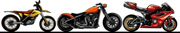 Set Icone Colorate Vettoriali Moto Illustrazioni Piatte Vari Tipi Moto — Vettoriale Stock