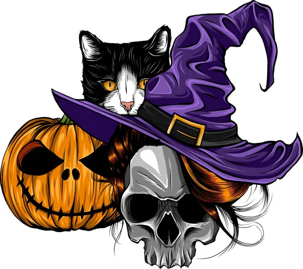 Colección Elementos Halloween Decoración Halloween Diseño Fiesta Nocturna Terror Feliz — Archivo Imágenes Vectoriales