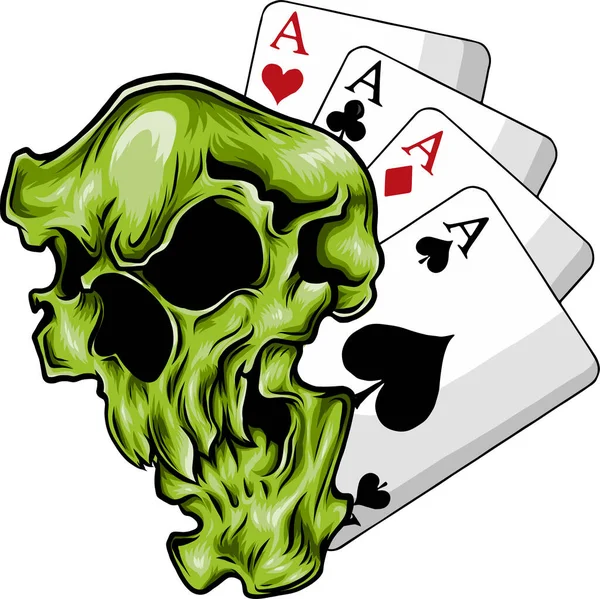 Poker Cara Cráneo Cuatro Ases — Archivo Imágenes Vectoriales