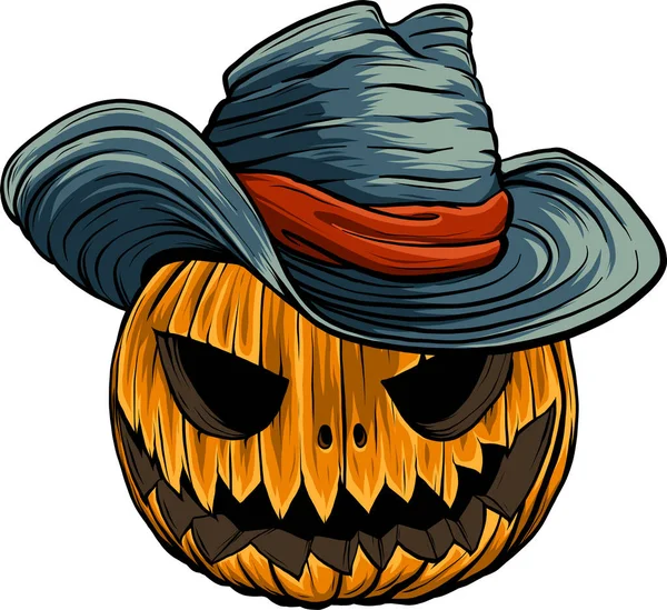 Pumpkin Head Vector Design Illustration Cowboy — Stock Vector
