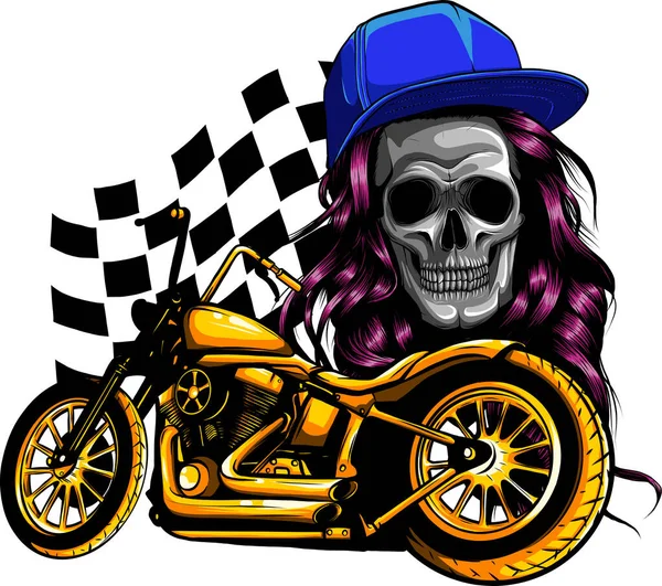 女性の頭蓋骨にオートバイのベクトルデザインイラスト — ストックベクタ
