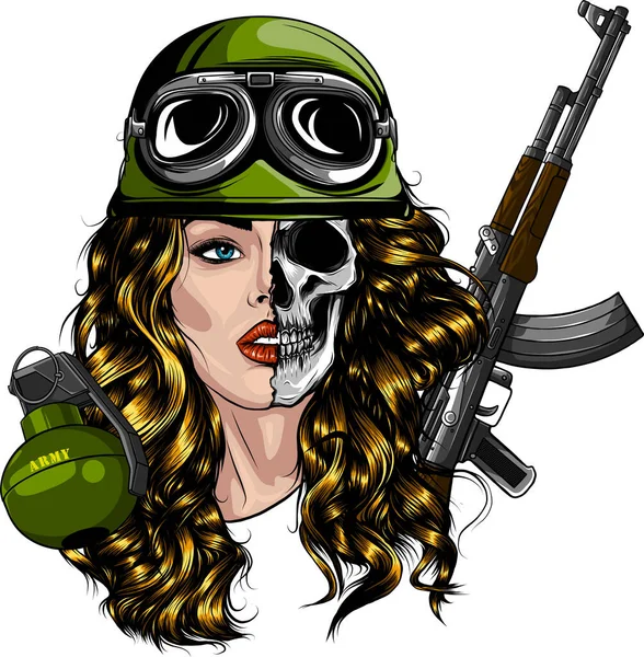 Sexy Chica Del Ejército Con Rifle Asalto — Vector de stock