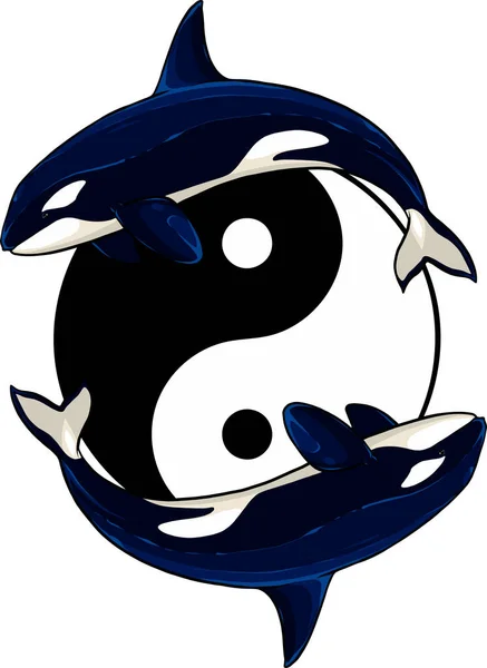 Emblema Diseño Vectorial Con Ballena Negra — Vector de stock