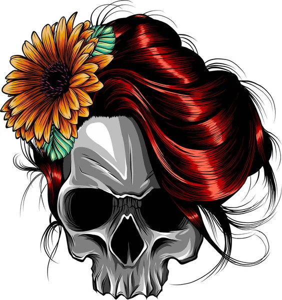 Cráneo Femenino Con Flores Coloridas Vector Digital Mano Dibujar — Archivo Imágenes Vectoriales