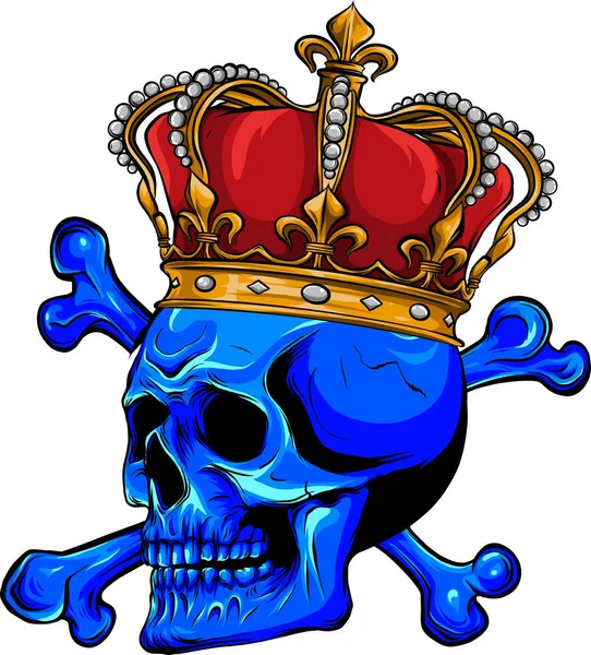 Skull Crown Crossed Bones Cartoon Vintage Style — Stock Vector