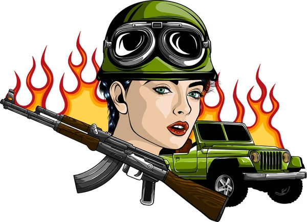 Sexy Army Girl Assault Rifle — Stock Vector