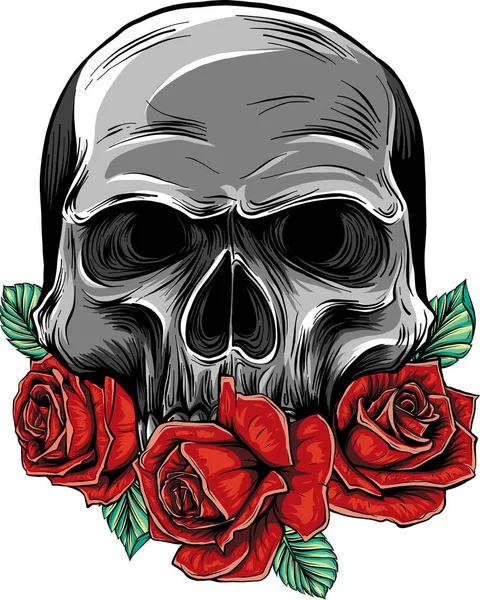 Illustration Crâne Avec Des Roses — Image vectorielle