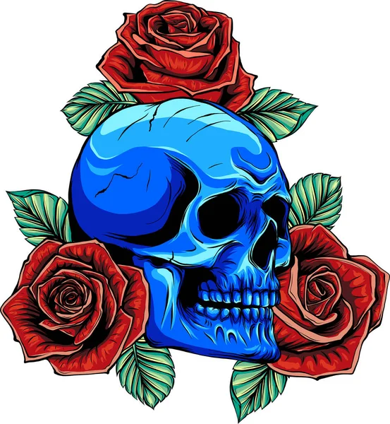 Ilustración Cráneo Con Rosas — Vector de stock