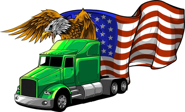 Camião Americano Clássico Ilustração Vetorial Com Bandeira Americana — Vetor de Stock