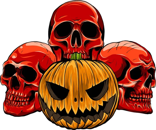 Abóboras Halloween Cheio Pilhas Crânios Muito Assustador —  Vetores de Stock