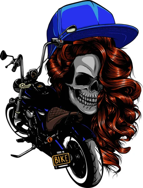 Crâne Femme Avec Vecteur Moto — Image vectorielle