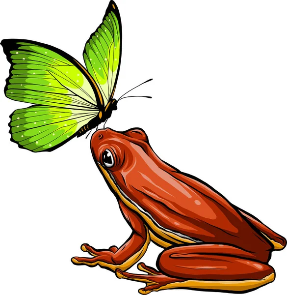 Mignon Drôle Papillon Sur Grenouille — Image vectorielle