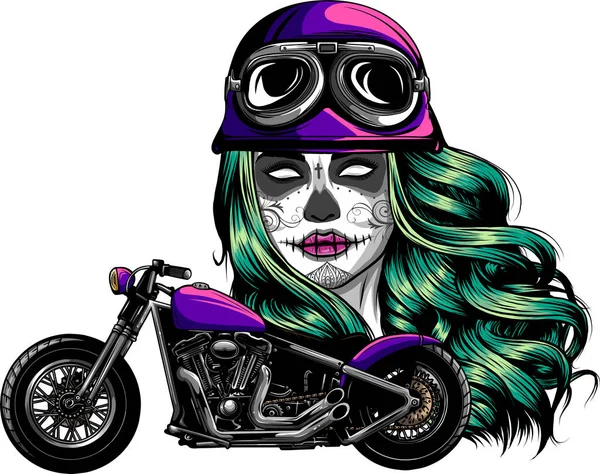 摩托车上的妇女头矢量图解 — 图库矢量图片