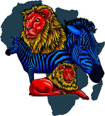 Afrika 'nın vahşi yaşamı, dünya kıtası. Flora ve Fauna. Vektör illüstrasyonu