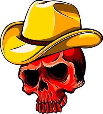 Beyaz arka planda Kafatası kovboyunun vektör çizimi. dijital el çizimi