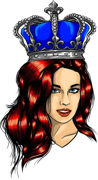 Reine Fille Portrait Avec Classique Long Cheveux Sains Regard Près — Image vectorielle