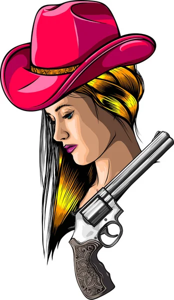 Mulher Com Chapéu Cowboy Ilustração Desenhada Mão Sobre Fundo Branco —  Vetores de Stock